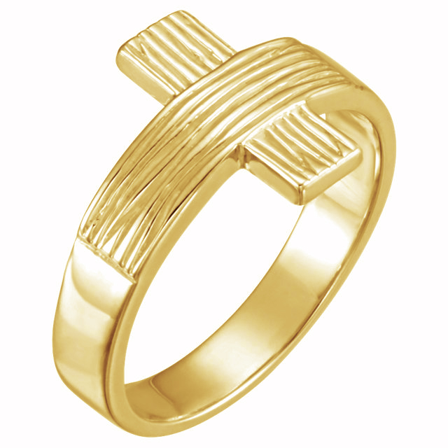 Ladies Rugged Cross Slim Profile Ring, 15.25mm 10K Yellow Gold. 