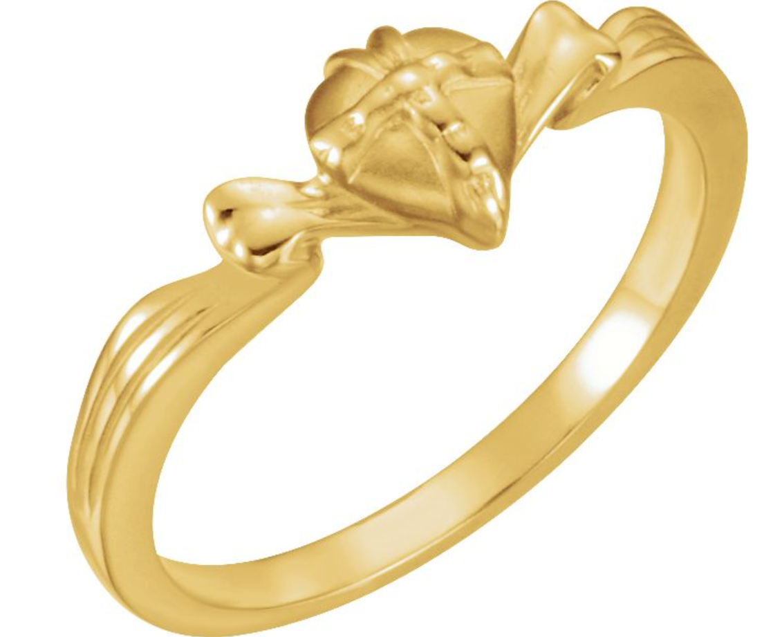 Cross Heart Chastity Ring, 14k Yellow Gold. 