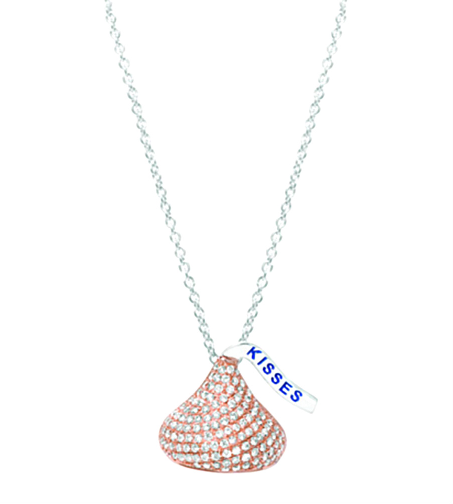 Hershey's Kiss Diamond .31 Cttw Rhodium Plate 14k Rose Gold Pendant Necklace, 20"