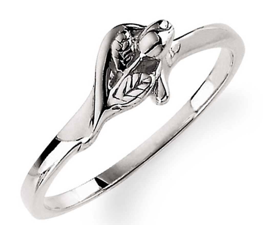 Unblossomed Rose Chastity Ring in Rhodium Plated 14k White Gold or Rhodium Plated 10k White Gold or Sterling Silver. 
