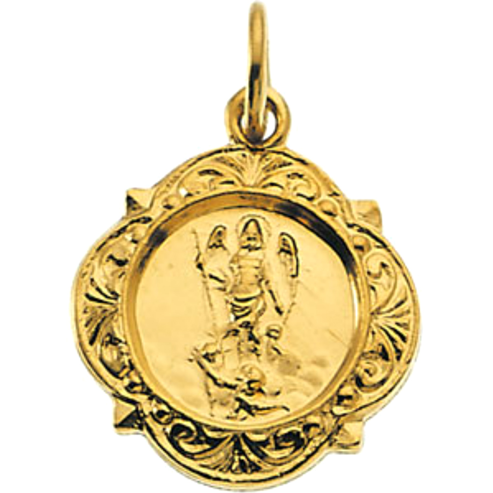 14k yellow gold St. Raphael fancy medal.