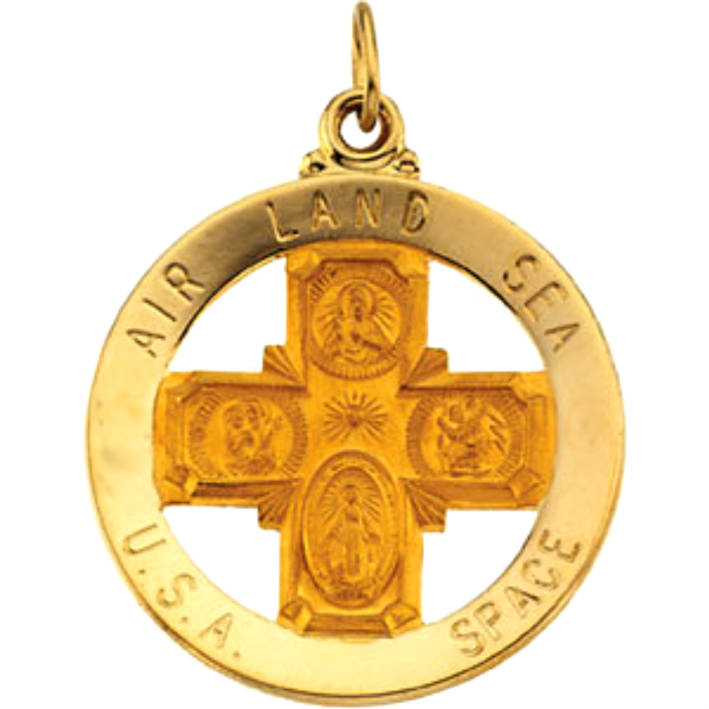 Air, land, sea, space, USA, 4-way medal cross pendant.