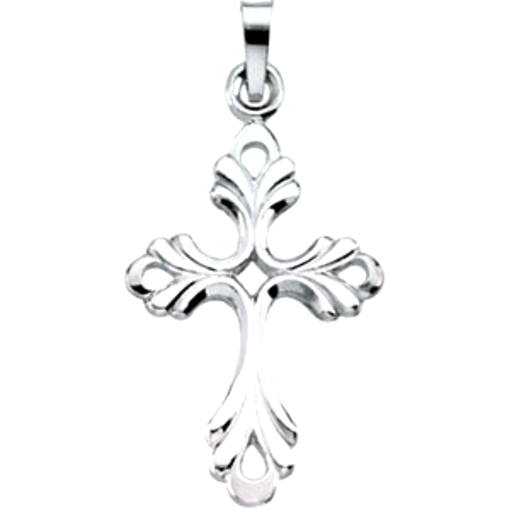 14k White Gold Budded Cross Pendant