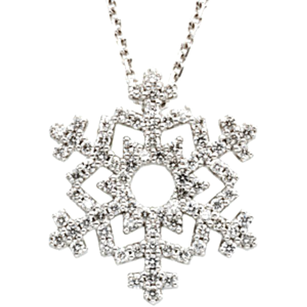 Diamond Snowflake 14k White Gold Necklace, 16"