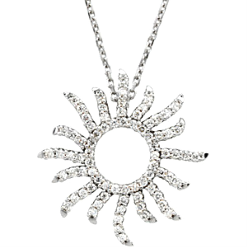 Diamond Sun Sunburst 14k White Gold Necklace, 16"