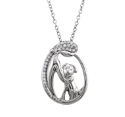 1/10th Cttw Diamond Female and Dog Tender Moments Sterling Silver Necklace. 