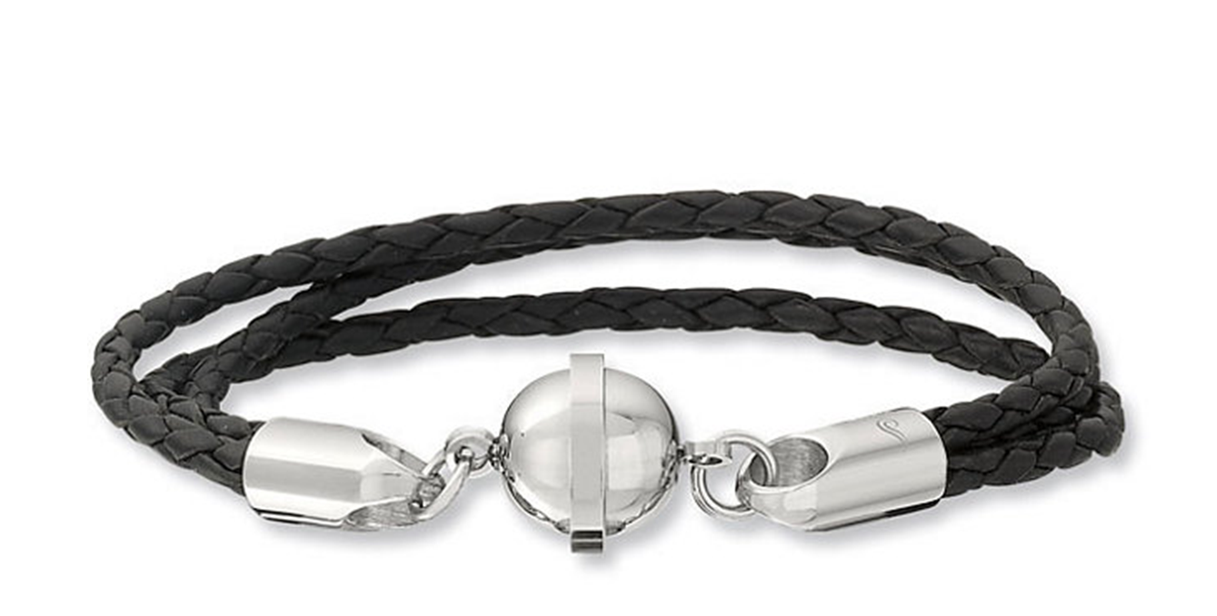 leather-bracelet-LEG010-1500 Black Braided Leather 3-Strand Bracelet with Magnetic Clasp, 7.5"