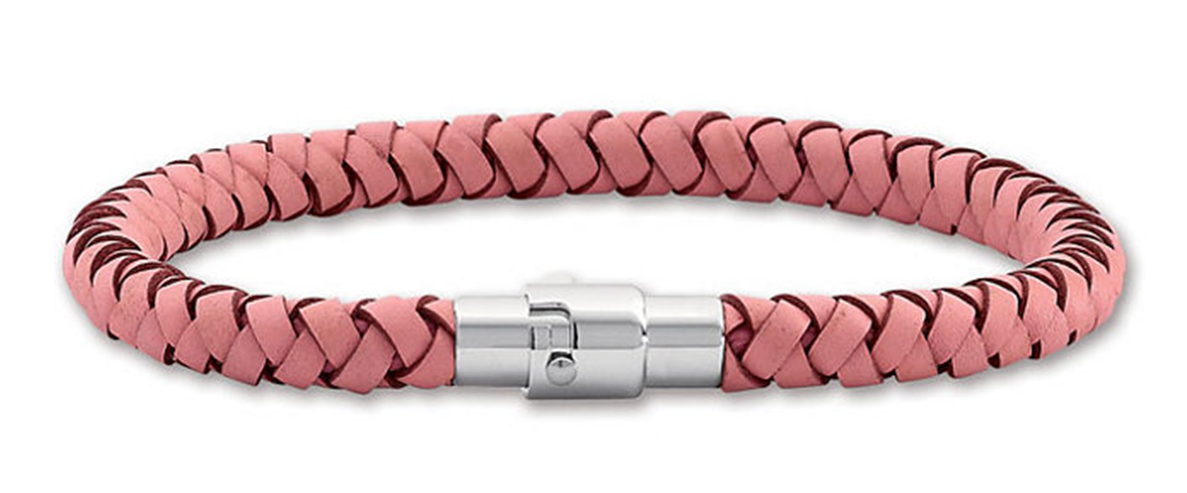 Pink Leather Braided Bracelet, Single Strand