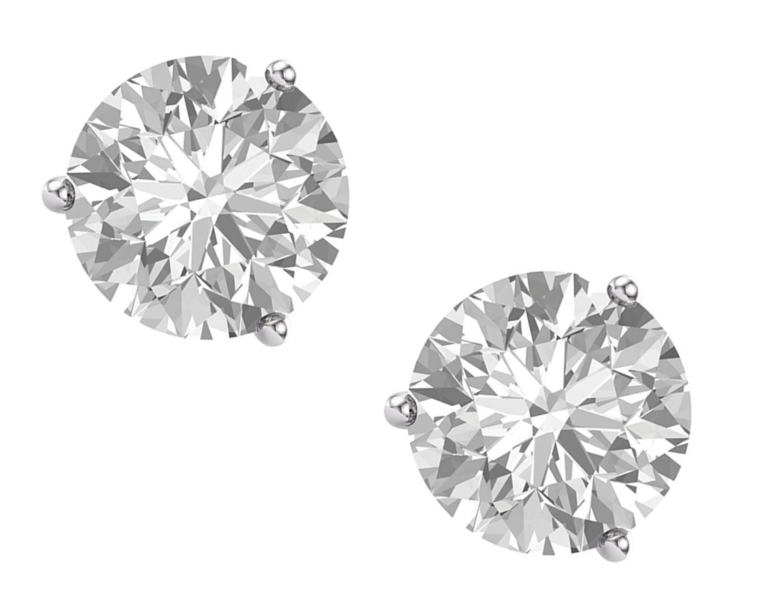 Rhodium-plate 14k white gold Charles and Colvard Forever Classic Moissanite stud earrings in martini basket settings. 
