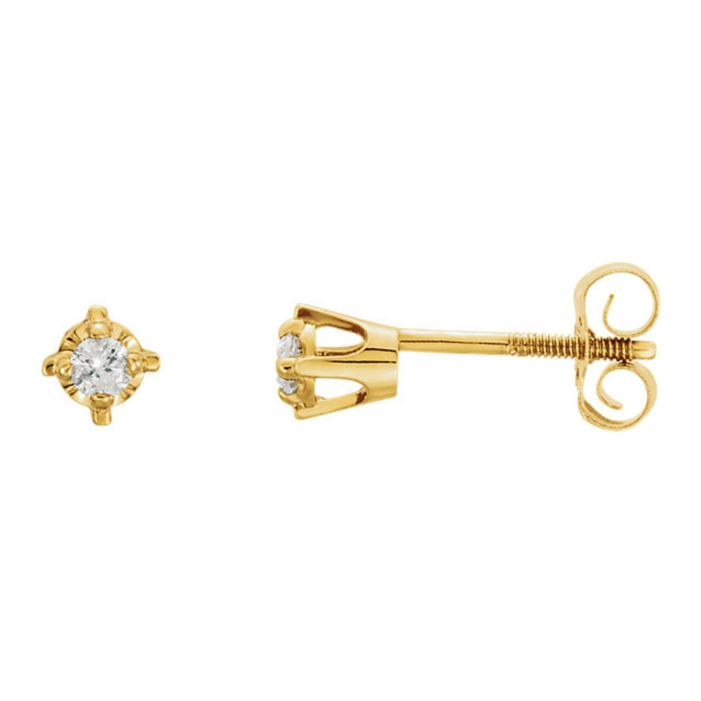 14k Yellow Gold Children's Diamond Earrings. 