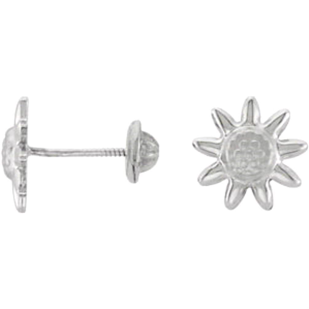 14k White Gold Sunflower Children's Earrings. 