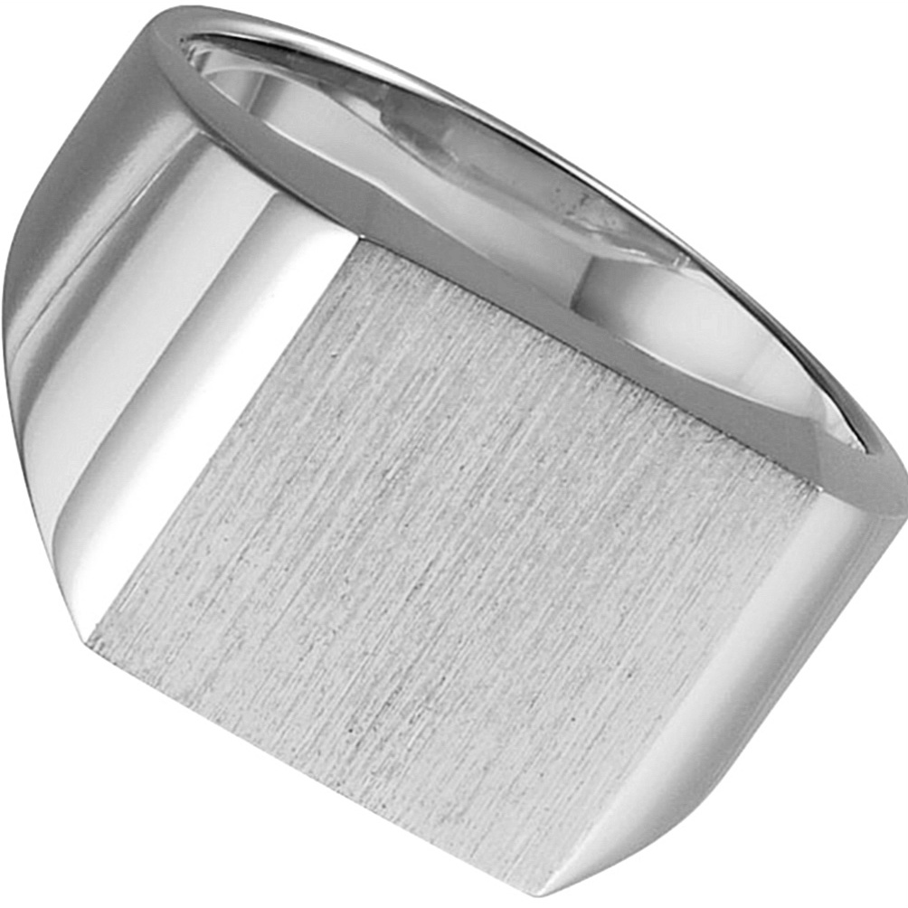 14k White Gold 12mm with Brush Finish Signet Ring. 