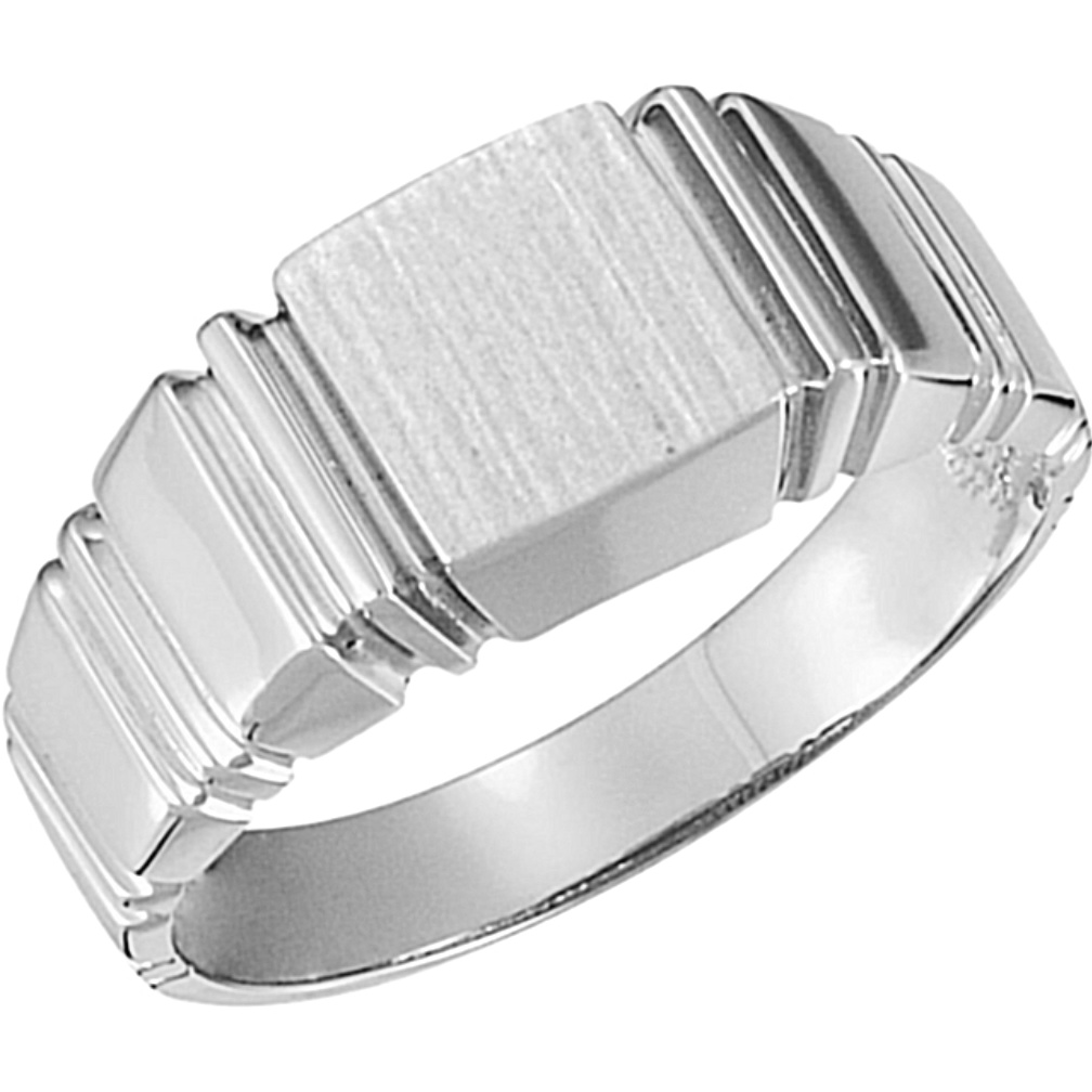 14K White Gold Brush Top Finish Signet Ring. 