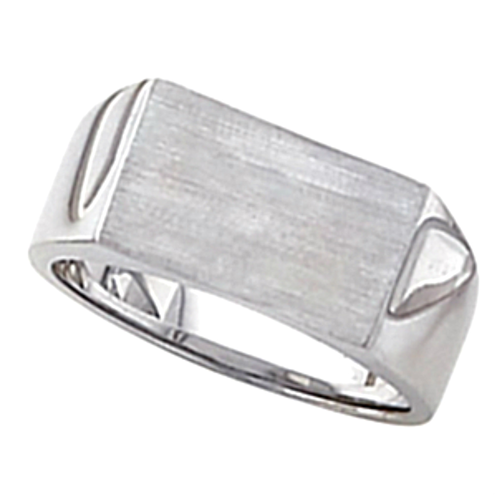 14k White Gold Brushed Finish Signet Ring. 