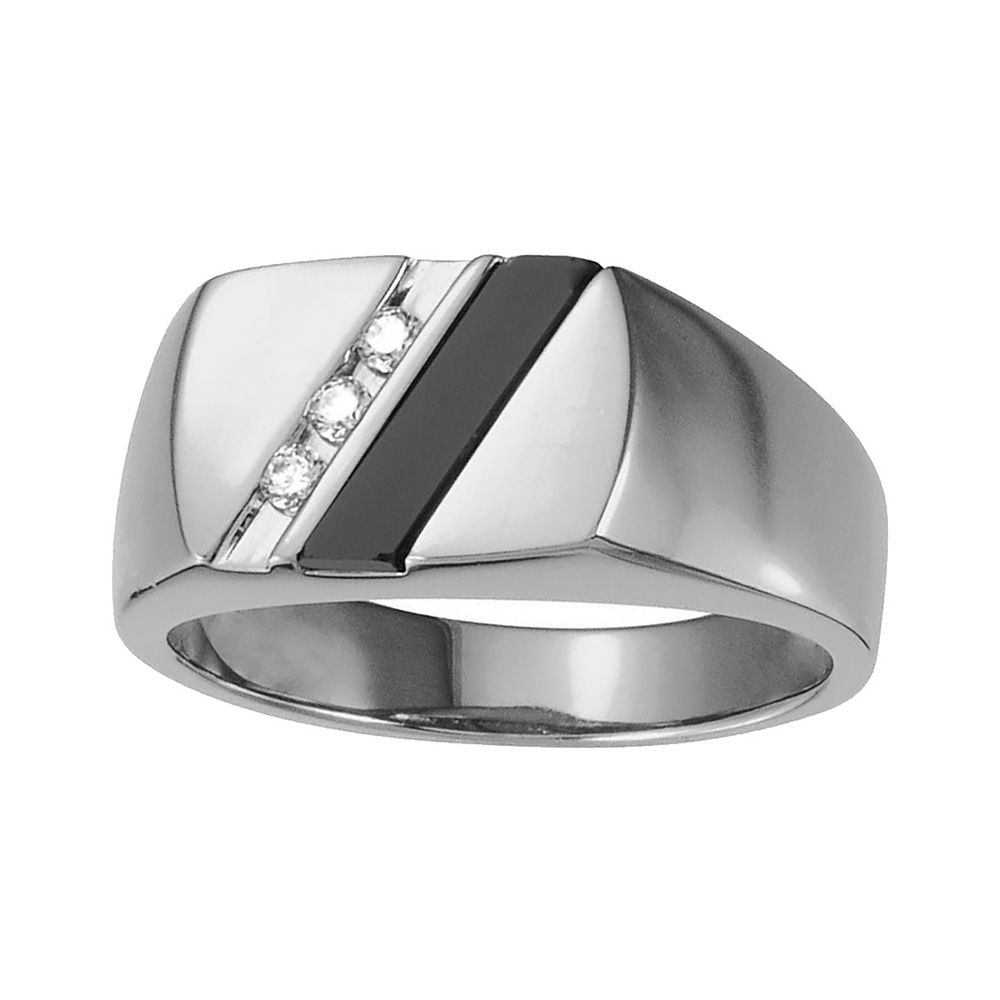 3 Genuine Diamond and Onyx Ring, 10.5mm 14k Yellow Gold