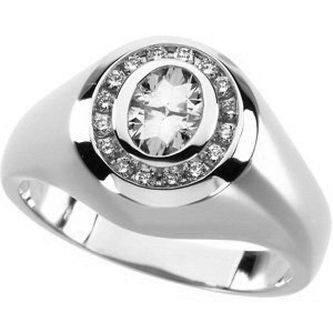 Men's Charles and Colvard moissanite and diamond 14k white gold ring. 