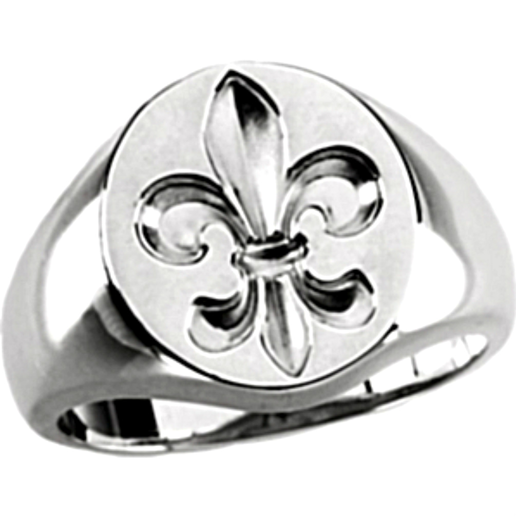 Men's Fleur-Di-Lis 14k White Gold Signet Ring. 