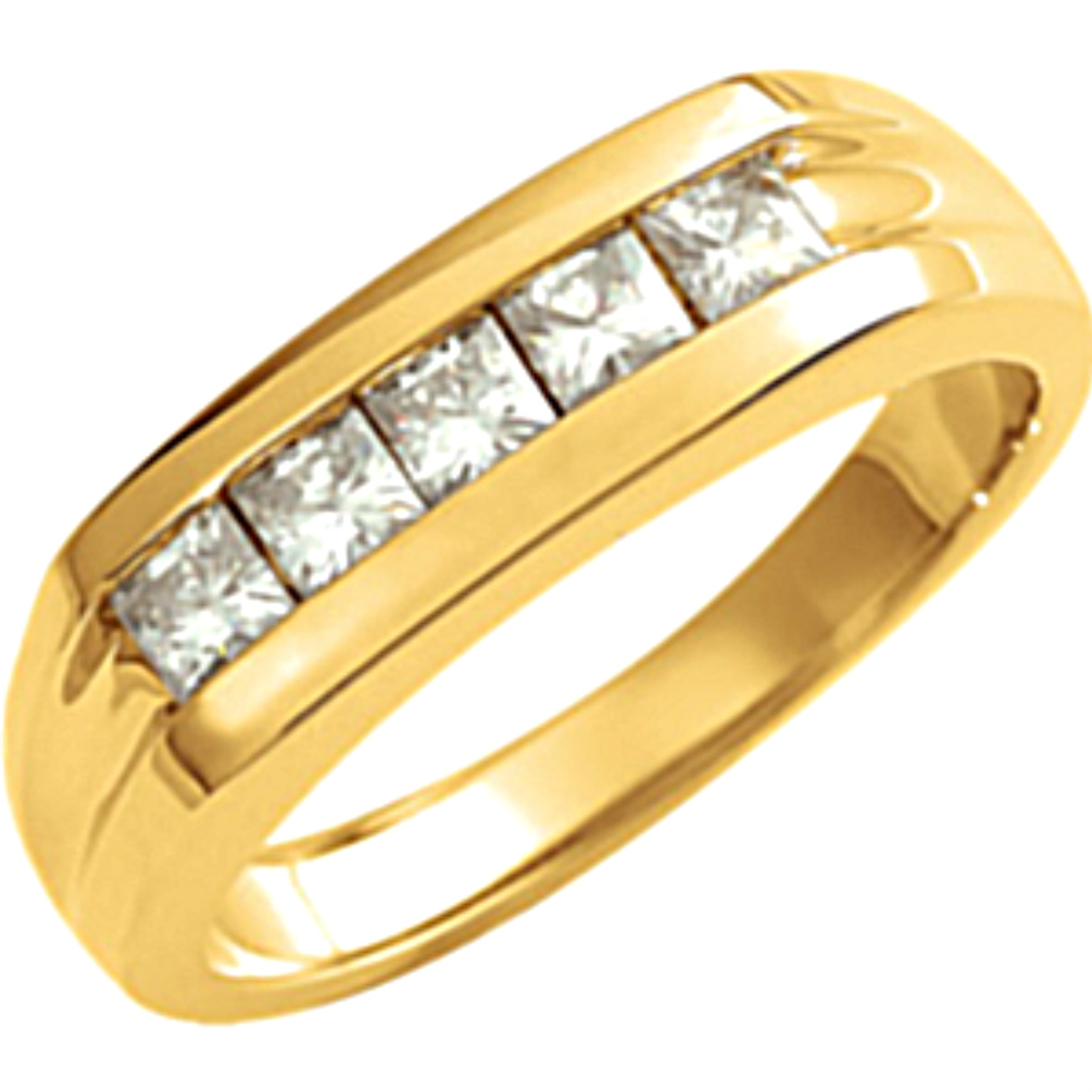 Men's Charles & Colvard Forever Classic 5-Stone Moissanite 14k Yellow Gold Ring . 