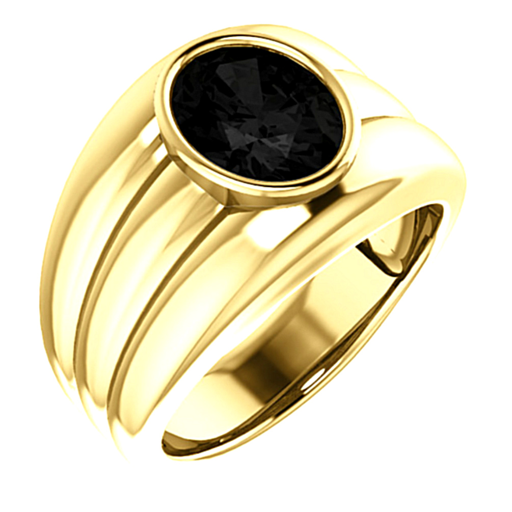 Round Bezel-Set Onyx 14k Yellow Gold Band 