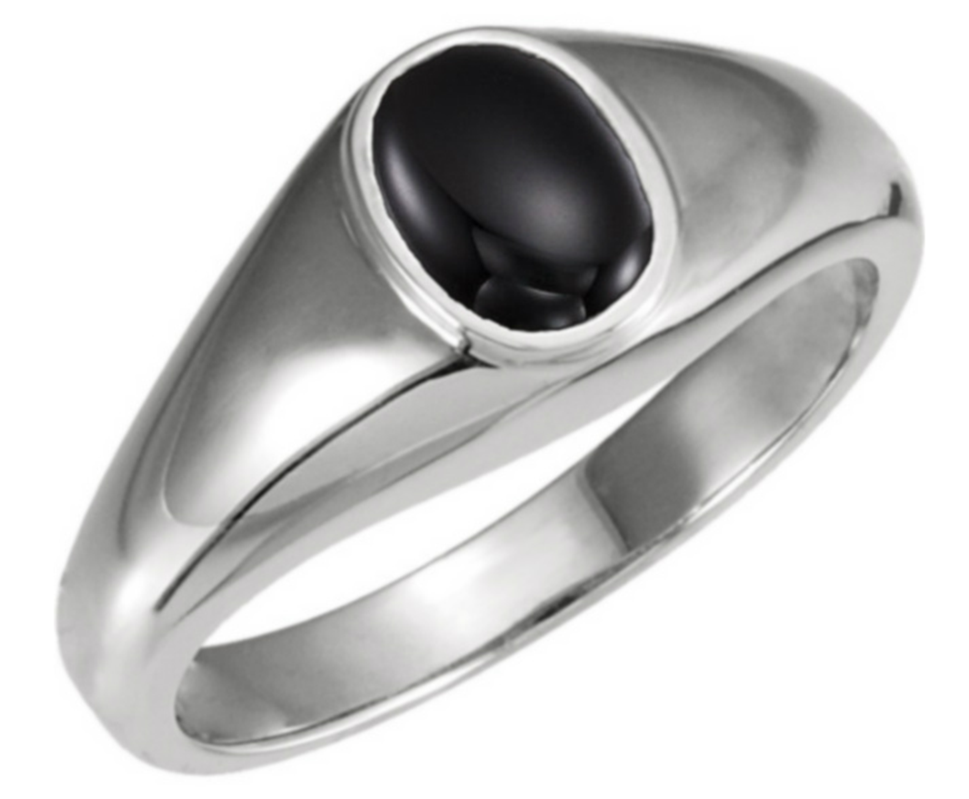 Men's rhodium plated 14k white gold onyx ring. 
