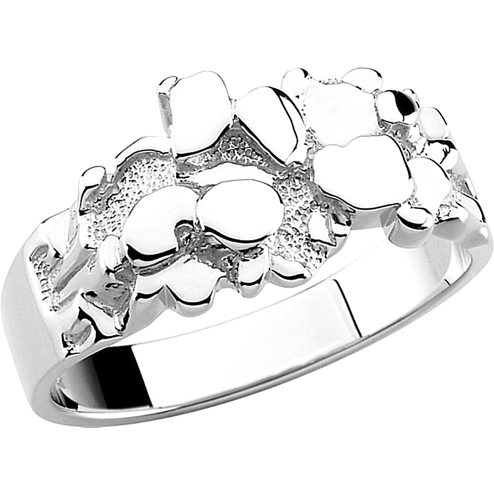 Men's 10k White Gold Nugget Ring. 