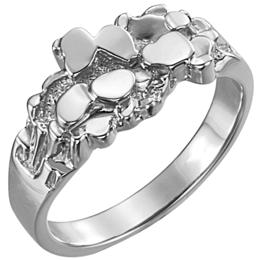 Men's 14K White Gold Nugget Ring. 