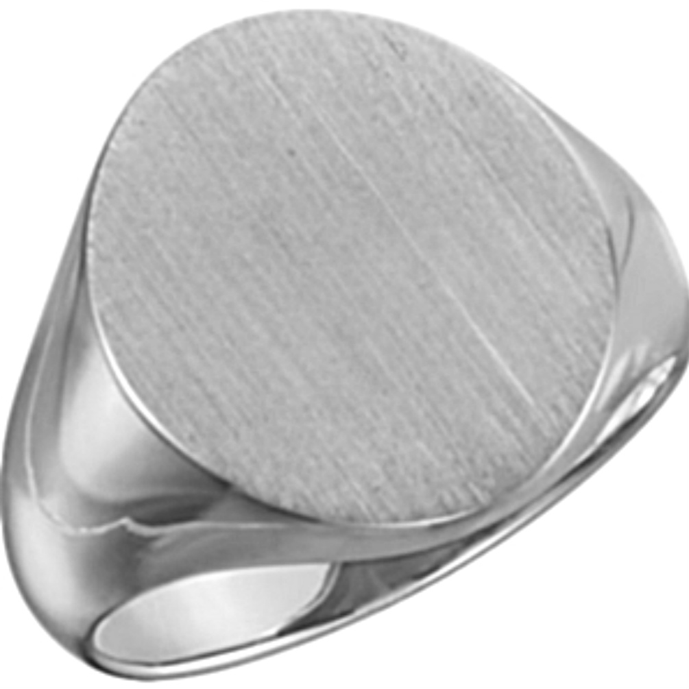 Men's 14k White Gold Brush Finish Signet Ring Side View. 