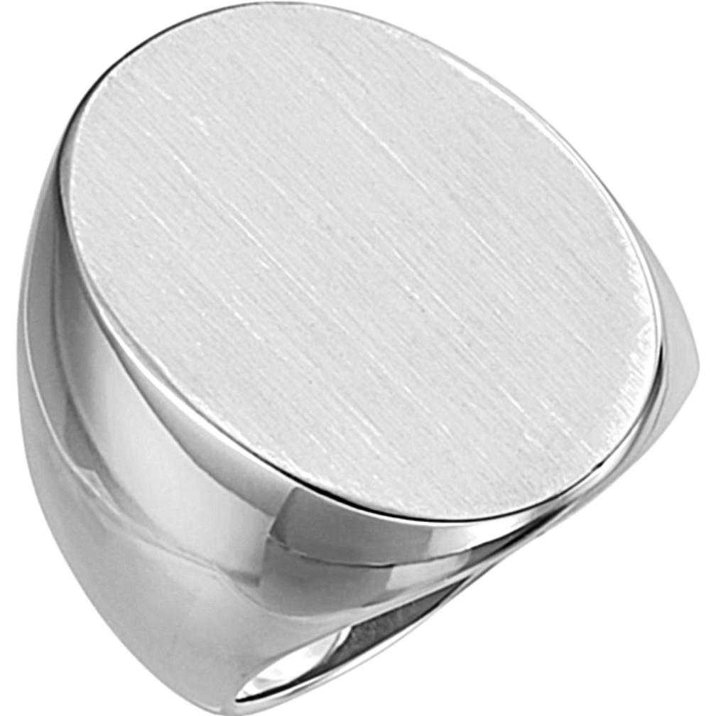 Men's 14K White Gold Brush Top Finish 27x19mm Signet Ring. 