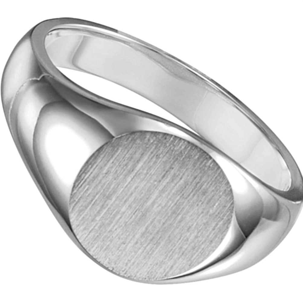 14K White Gold Brush Top Finish Signet Ring. 