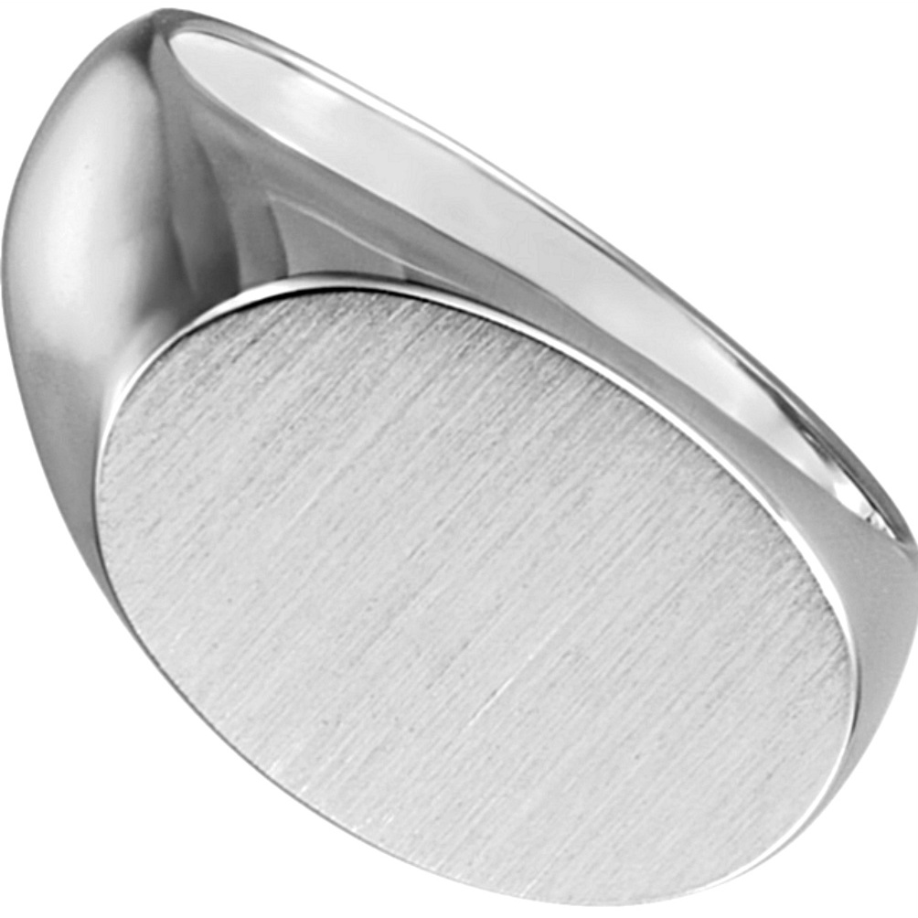 Platinum Satin Brushed Oval Signet Ring. 