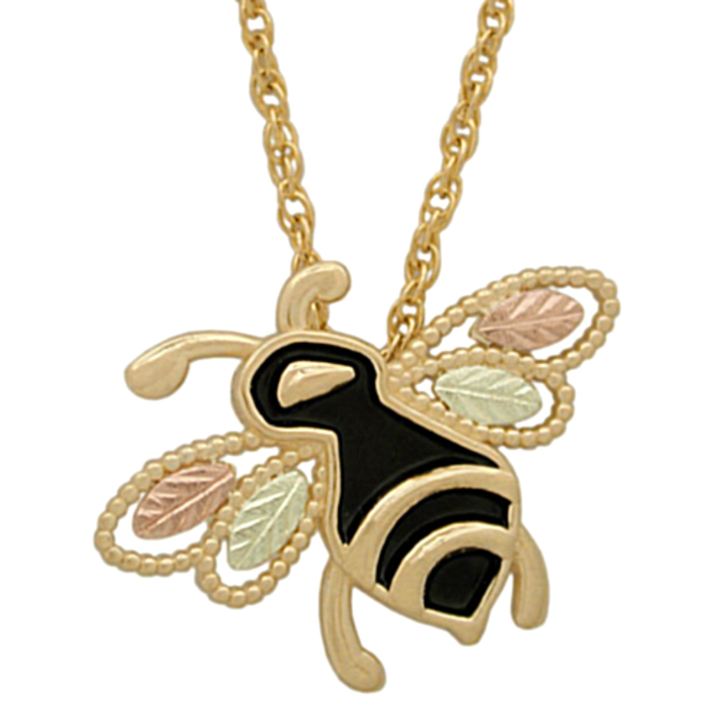 Antiqued Butterfly Pendant Necklace, 10k Yellow Gold, 12k Green and Rose Gold Black Hills Gold