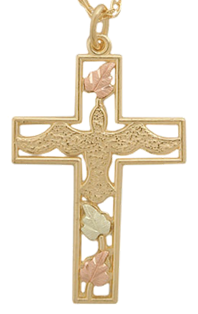 Cross and Dove Necklace in 10k Yellow Gold, 12k Green and Rose Gold Black Hills Gold Motif