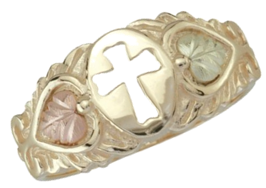 Cross Signet Ring, 10k Yellow Gold, 12k Green and Rose Gold Black Hills Gold Motif