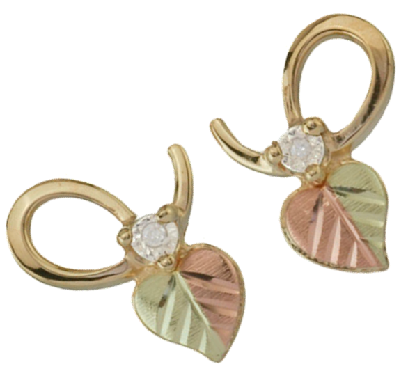 Diamond Illusion Earrings, 10k Yellow Gold, 12k Rose and Green Gold Black Hills Gold Motif