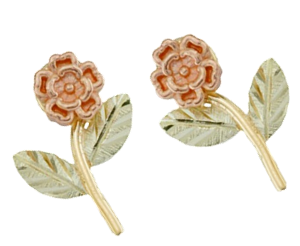 Flower Earrings, 10k Yellow Gold, 12k Green and Rose Gold Black Hills Gold Motif