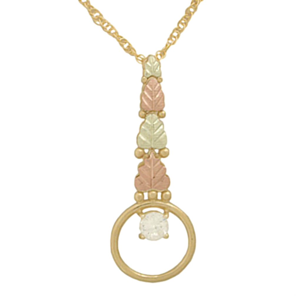 Grape Leaves Chin Circle Pendant Necklace, 10k Yellow Gold, 12k Green and Rose Gold Black Hills Gold Motif