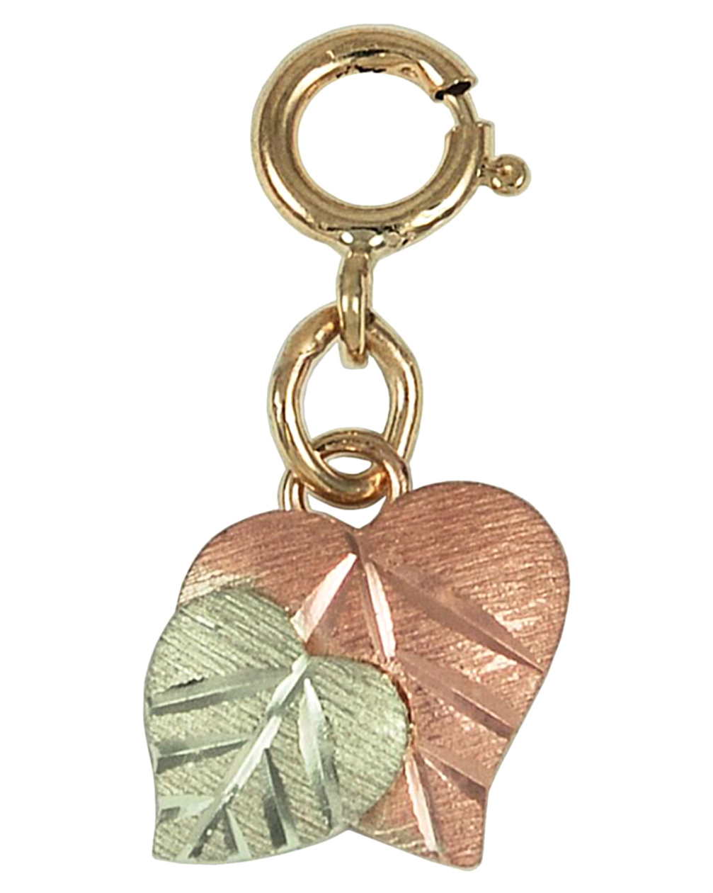 Heart Leaf Charm Pendant, 10k Yellow Gold, 12k Green and Rose Gold Black Hills Gold Motif