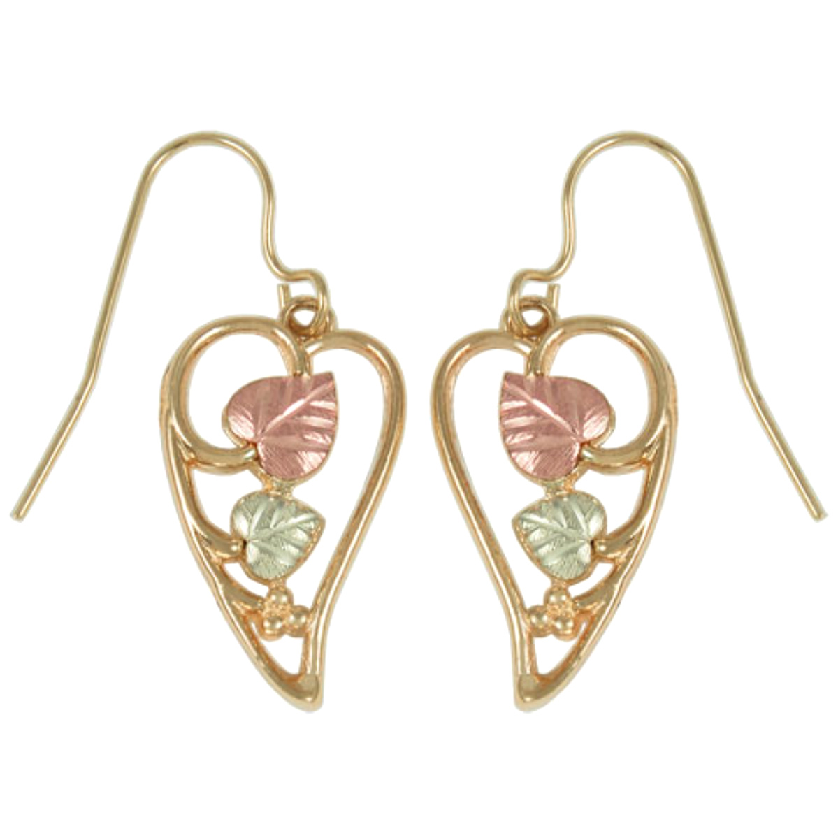 Leaf Silhouette Earrings, 10k Yellow Gold, 12k Rose and Green Gold Black Hills Gold Motif