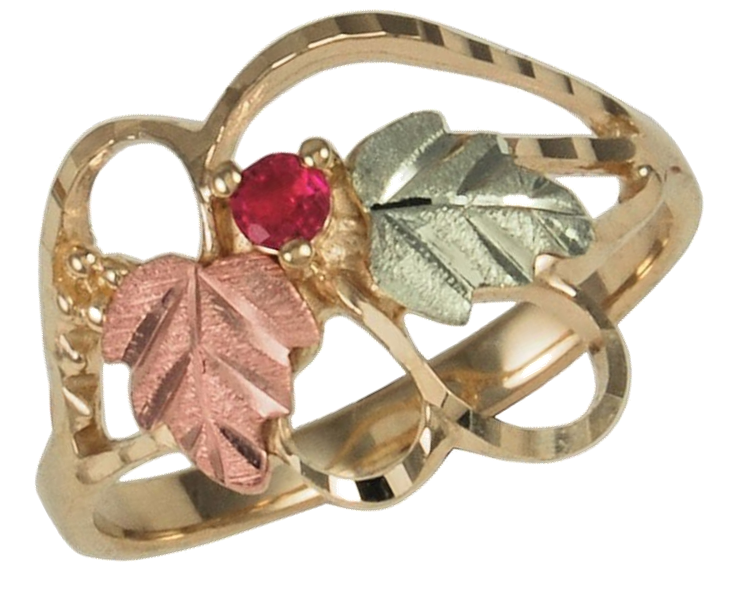 10k-black-hills-gold-one-stone-ring-r-1470X One Stone Ring, 10k Yellow Gold, 12k Green and Rose Gold Black Hills Gold Motif