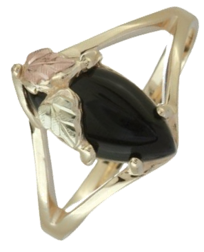 Onyx Cabochon Marquise 10k Yellow Gold Band with 12k Green and Rose Gold Accents