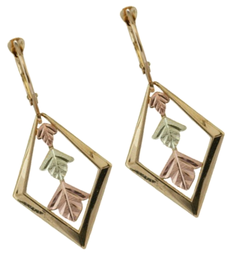 Trefoil Earrings, 10k Yellow Gold, 12k Green and Rose Gold Black Hills Gold Motif
