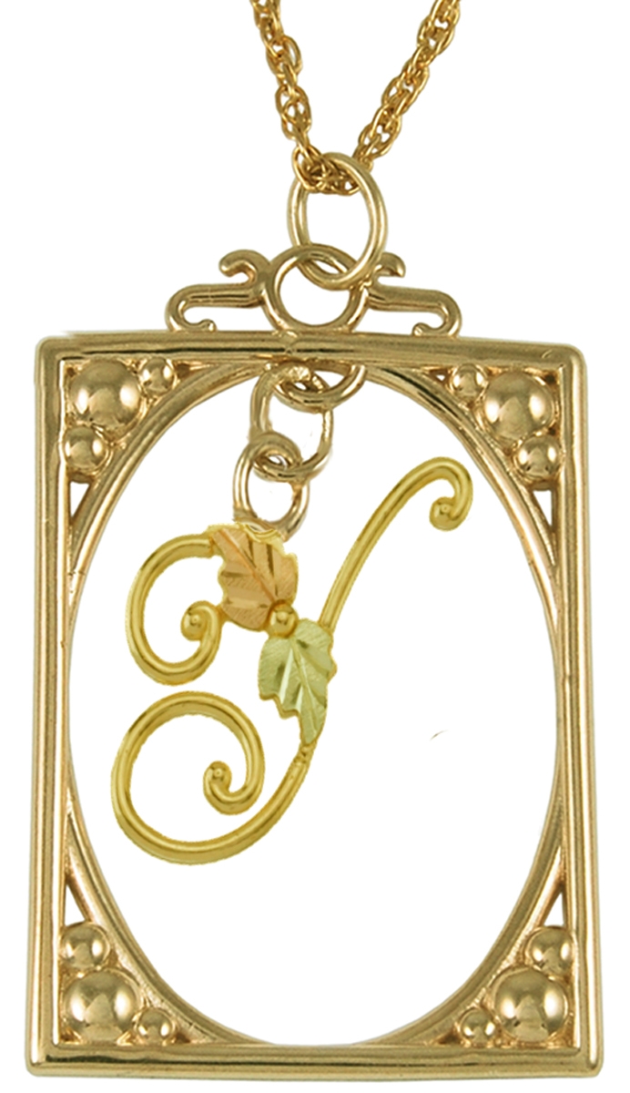 Initial 'Y' Square Pendant Necklace, 10k Yellow Gold, 12k Green and Rose Gold Black Hills Gold Motif