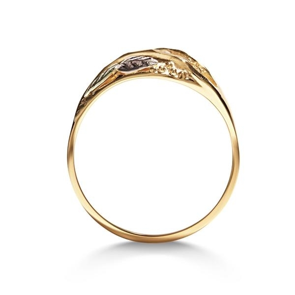 5 Stone Diamond Channel Set Ring, 10k Yellow Gold, 12k Green and Rose Gold Black Hills Gold Motif 