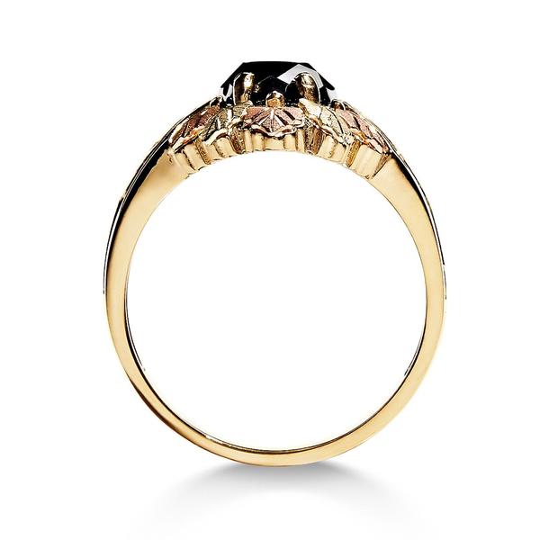 Onyx Antiqued Black Hills Halo Ring, 10k yellow gold, 12k rose gold, 12k green gold.