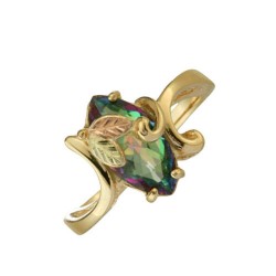 4728-MF Mystic Fire Marquise Scrollwork Ring, 10k Yellow Gold, 12k Green and Rose Gold Black Hills Gold Motif