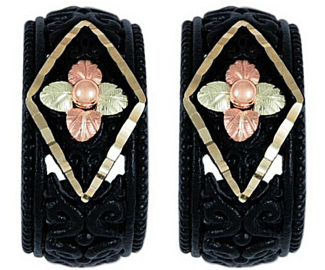 Black Powdercoat Demi-Hoop Earrings, 10k Yellow Gold, 12k Green and Rose Gold, Black Hill Gold