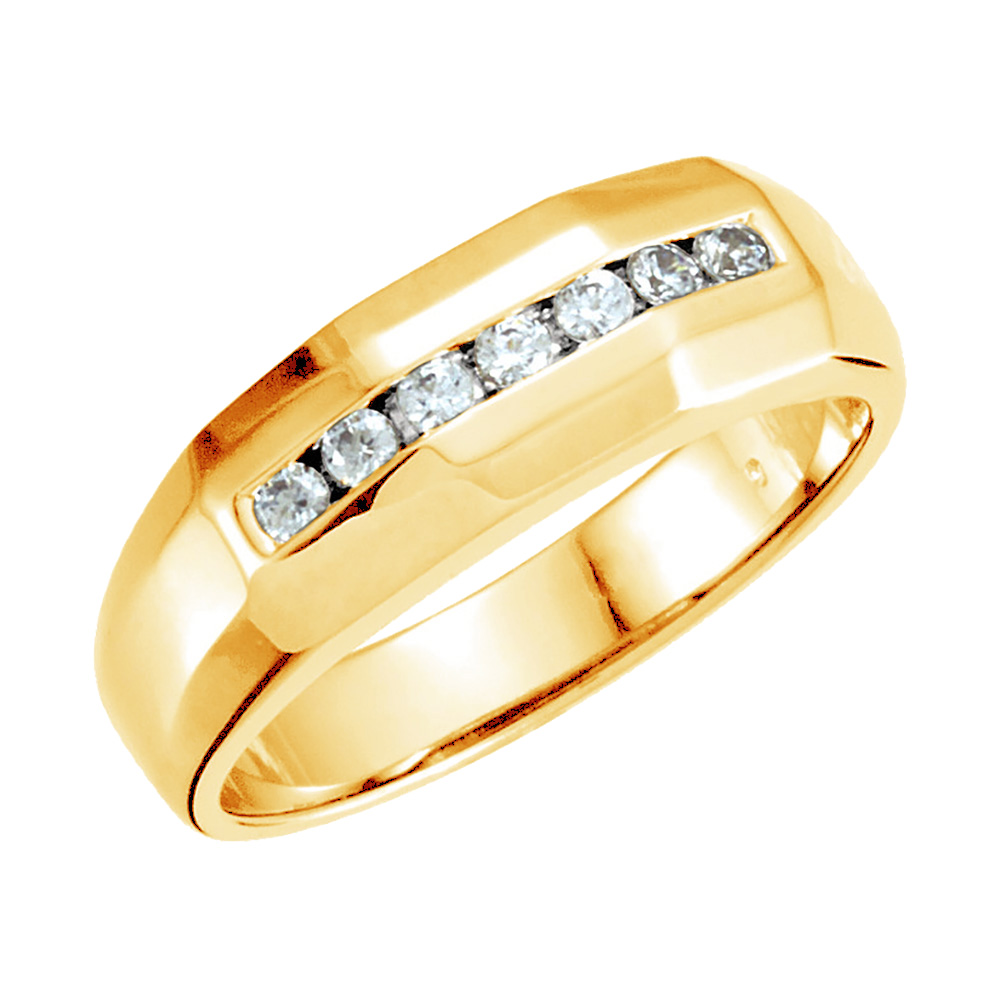 Men's Seven Diamond Tri-sided Band, 7mm 14k Yellow Gold. 