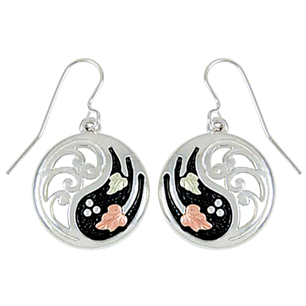 Antiqued Yin Yang Earrings, Sterling Silver, 12k Green and Rose Gold Black Hills Gold Motif