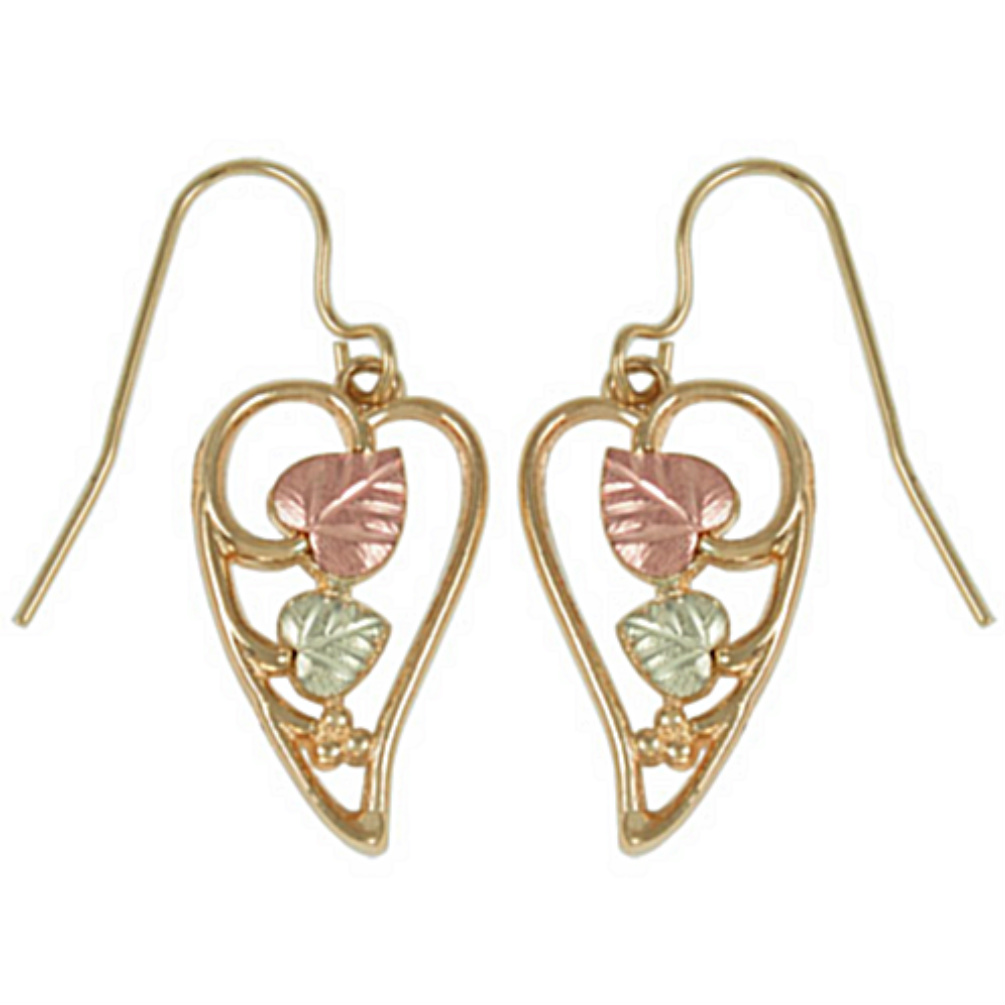 Traditional Leaf Earrings, 10k Yellow Gold, 12k Green and Rose Gold Black Hills Gold Motif 