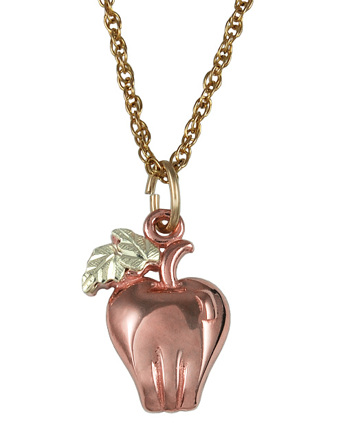 Apple Pendant Necklace, 10k Yellow Gold, 12k Green and Rose Gold Black Hills Gold Motif